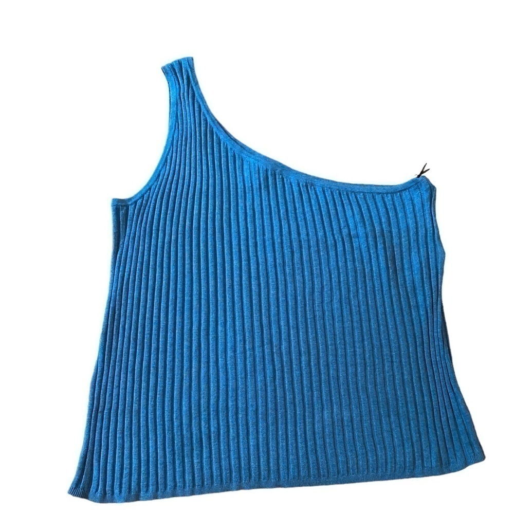 Ava & Viv shirt sleeveless one shoulder knit rubbed blue 4x stretch NEW